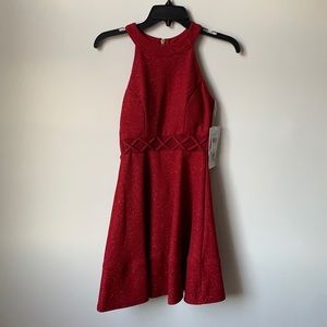 Sleeveless High Neck Illusion Waist Double Hem Dr